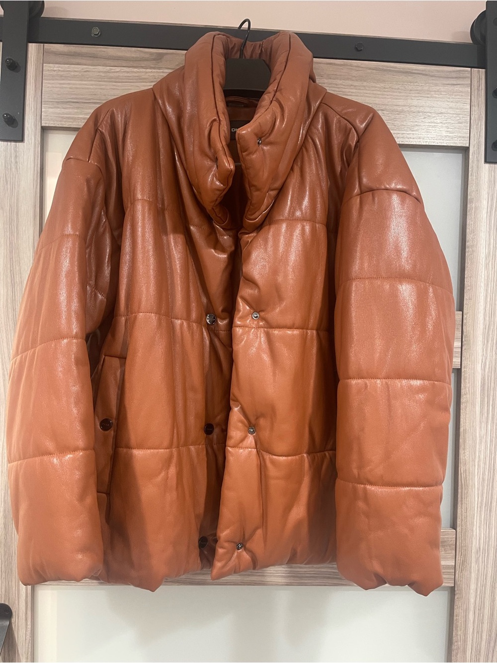 DKNY Cognac Brown Quilted Leather Jacket